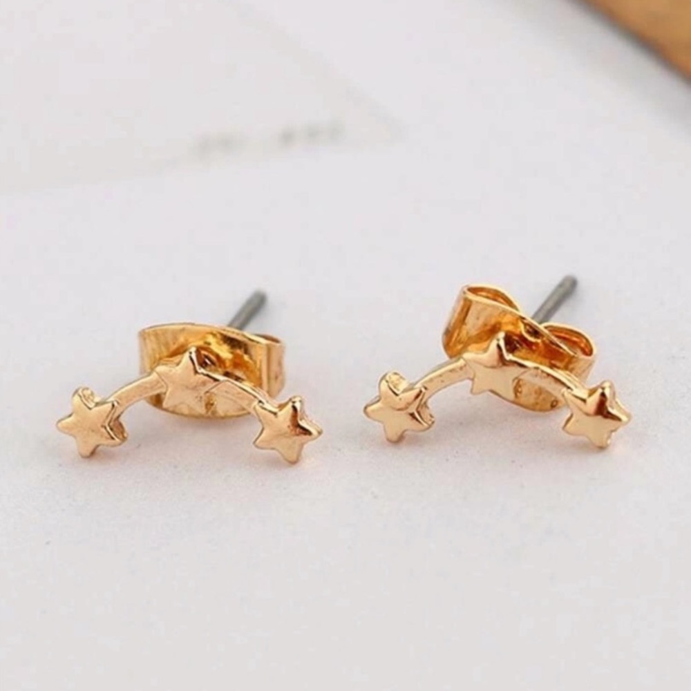 Gold three star climber earrings